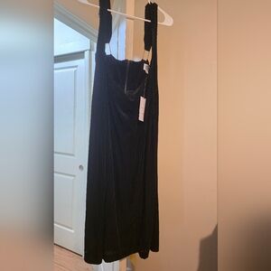 Unique Vintage Black Velour Suspender Pencil Dress